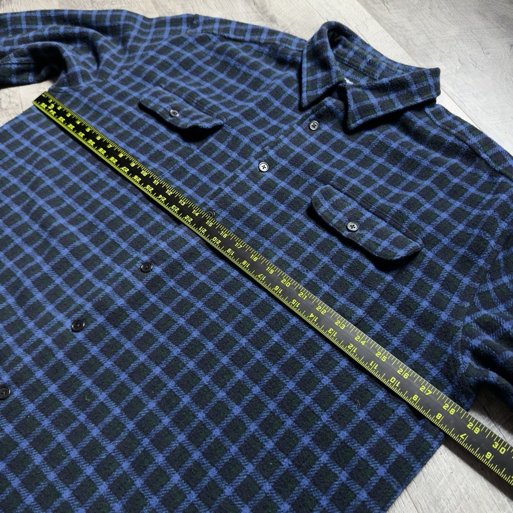 Vintage 90's Old Navy Men's Blue Plaid Italian Wool Blend Shirt Jacket Size 2XL - Picture 11 of 12